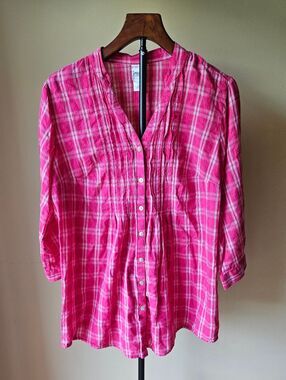 Just My Size Pink Plaid Button-Down Tunic Shirt Size 1X
